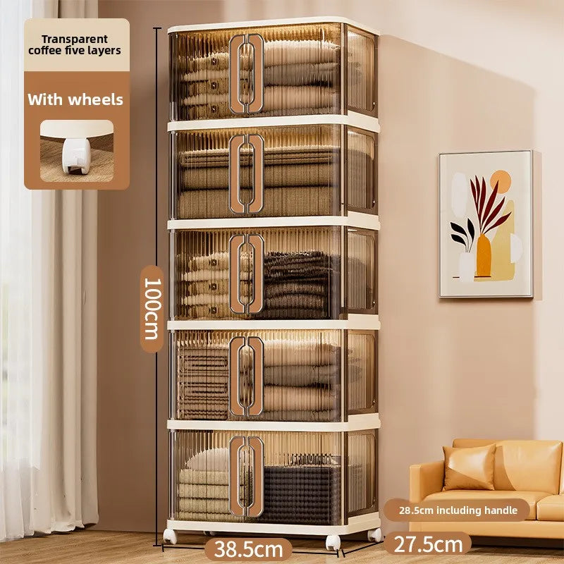 Large Capacity Cream Wind Storage Cabinet Quilt Wardrobe Free Installation Folding Storage Shelf Storage Box Locker
