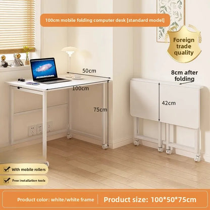 Folding study table, desk, bookshelf, integrated office, computer desk, portable mobile bedside table