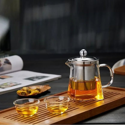 350/550/750ML Glass Teapot with Strainer Transparent Four Sided Fair Cup Glass Teapot Office Household Summer Winter Drinkware