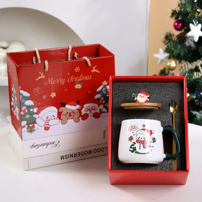 Christmas Gift New Year Set:55 ℃ Thermostat Mugs Cup Santa Claus Ceramic Cup with Lid Spoon Mugs Coffee Cups for Office or Home