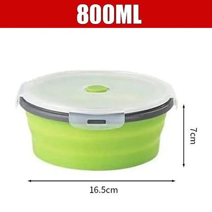 Round Silicone Folding Lunch Box Microwave Folding Bowl Portable Folding Food Container Box Salad Bowl With Lid