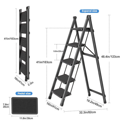 Non-Slip Treads, Multifunctional Household Ladder Folding Stair Stretchable Herringbone Ladders Multifunctional Five-step