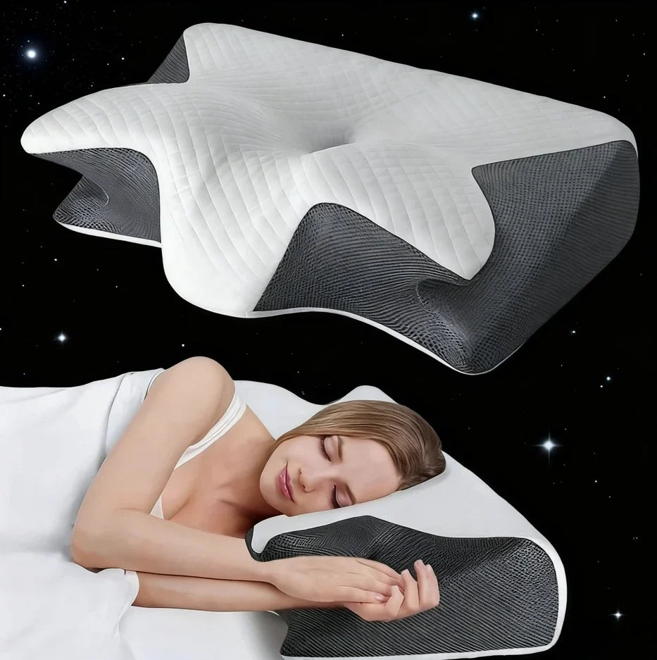 New  2 in 1 Ergonomic Neck Horn Pillow for Side Back Stomach Sleepers Contoured Design Shoulder Relaxation Soft Yet Firm Support