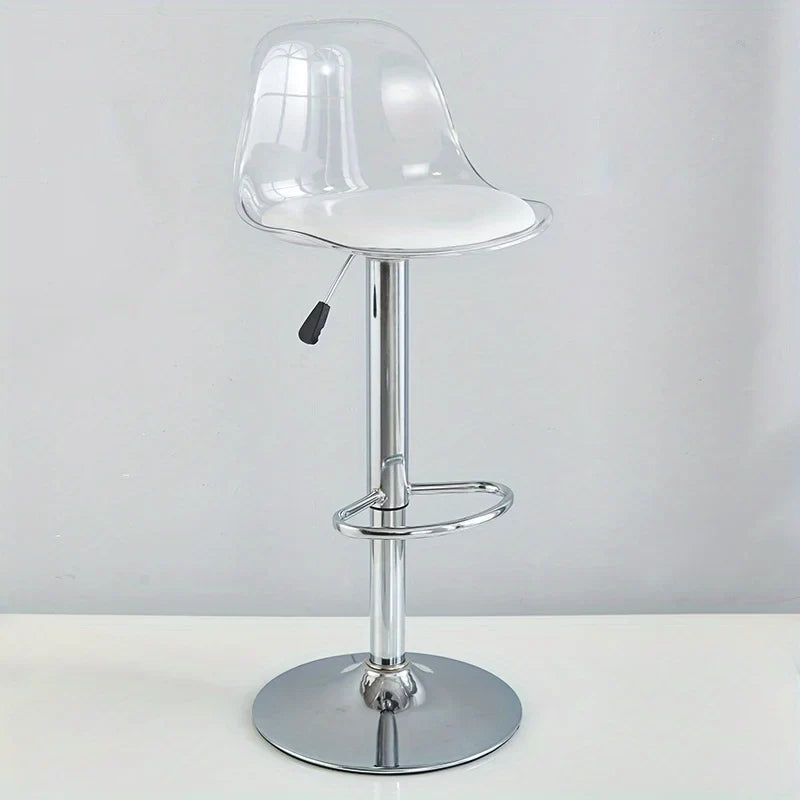 Adjustable Modern Bar Stool with Transparent Backrest Metal Frame Upholstered Seat with Lifting and Rotating Function