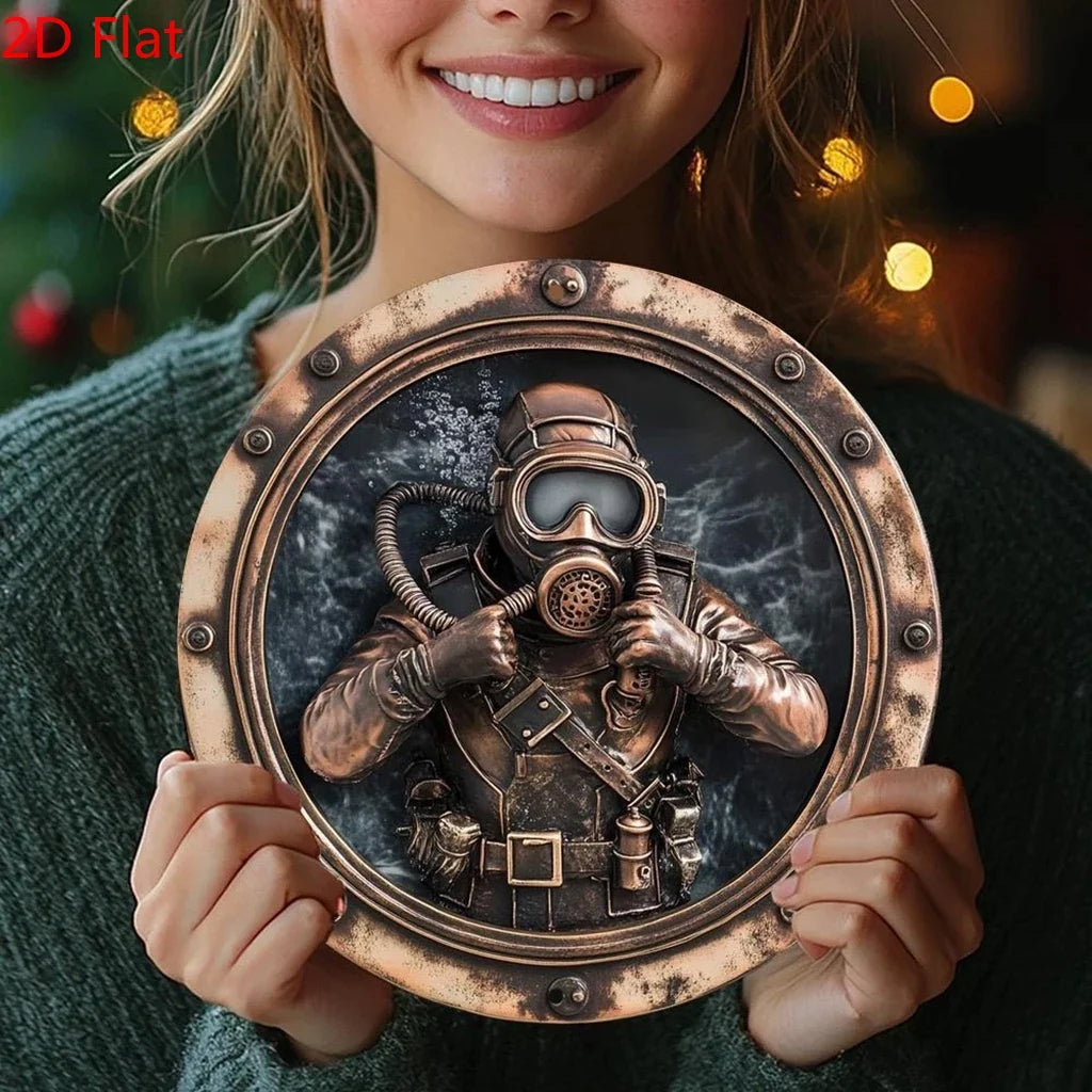 Metal retro diver pattern sign 2D home decor window and porch decor room and wall art bedroom office living room coffee