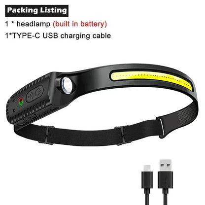 1-10PCS LED Sensor Headlamp Built-in Battery USB Rechargeable Head Flashlight Headlight Head Torch Camping Fishing Search Light