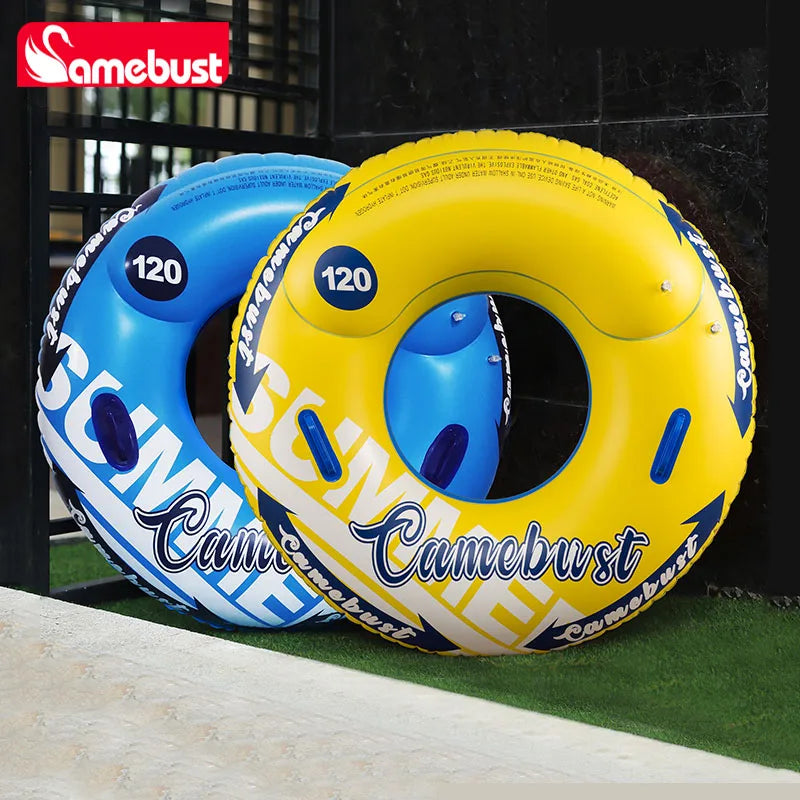 Camebust Double Valves Swim Ring Inflatable Float Tube Water Play Toys  for adult kids Blue and Yellow Color 43in