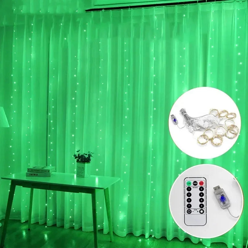 3M LED Curtain Garland Fairy String Lights Christmas Holiday Party Wedding Decoration USB Remote 8 Modes Waterfall Lighting