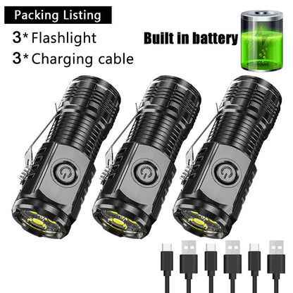 Super Bright Mini 3LED Flashlights With Pen Clip Built in Battery USB Charge Flashlight Outdoor Portable Torch Emergency Lamp