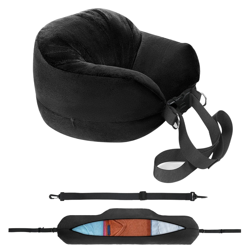 Travel Neck Pillow with Fillable Clothing U-Shaped Pillowcase, Extra Storage Bag, Velvet Neck Pillow Cover for Airplane Travel