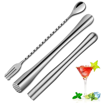 PGY 2Pcs Stainless Steel Cocktail Muddler with Bar Mixing Spoon Cocktail Muddler Long Drink Stirrer Bartender Bar Accessories