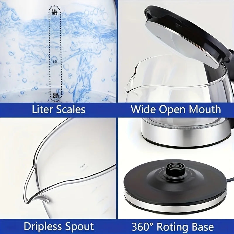 Glass Electric Kettle, Fast Boil with Auto Shut Off and Dry Burn Protection, LED Light for Tea Coffee, 110V US Plug