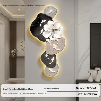Wall Clock Modern Minimalist Nine Koi Fish Large Silent Wall Clock Home Decor Living Room Bedroom TV Background No Drilling