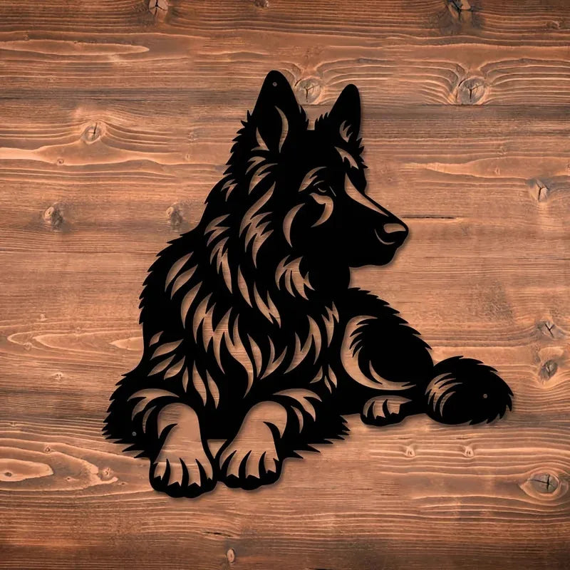 Artistic Metal German Shepherd Wall Art - Iron Silhouette Sculpture, Ideal for Outdoor Garden & Indoor Living Room Decor