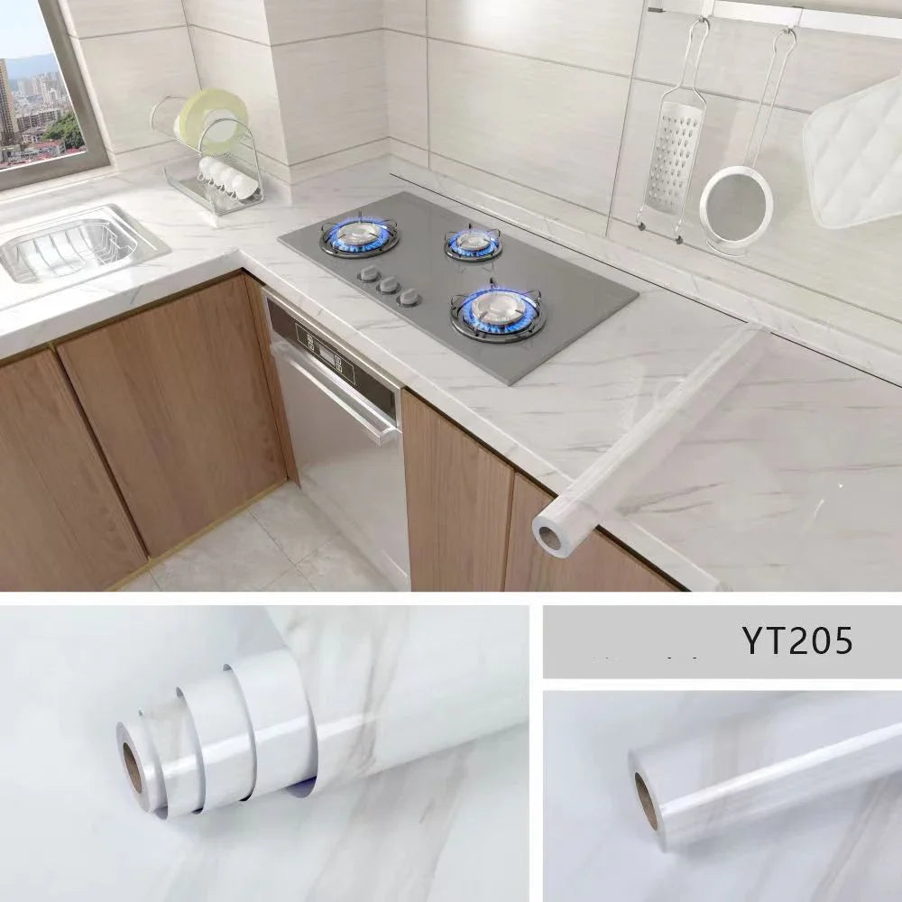 40cm Marble Self-adhesive Wallpaper Kitchen Cabinet Stove Countertop Contact paper PVC Waterproof Renovation Tile Wall Stickers