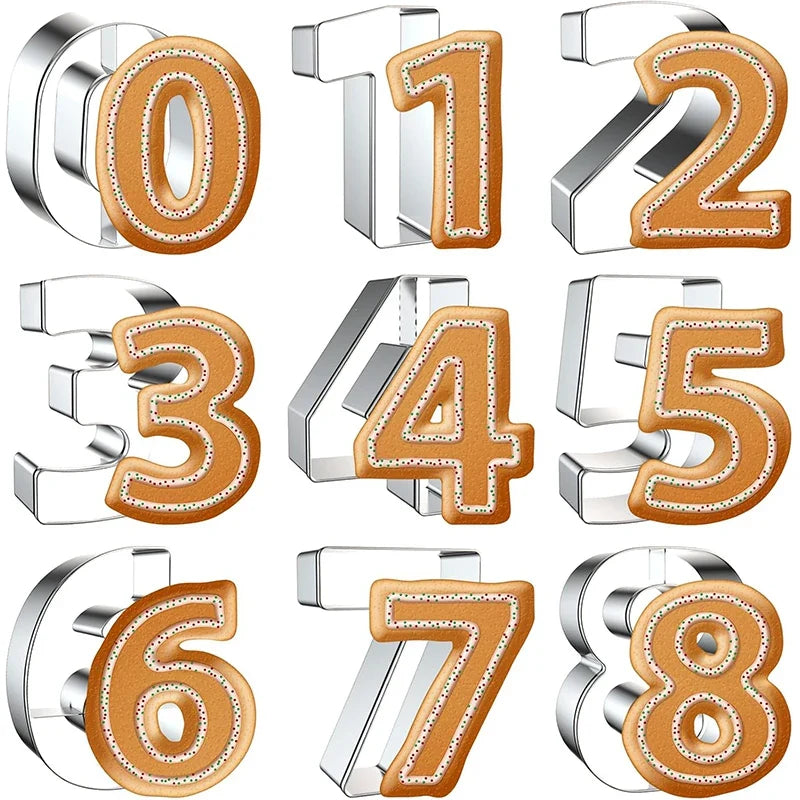 9PCS Number Cookie Cutters Set Birthday Numbers 0-8 Stainless Steel Cookie Cutters Shapes DIY Fondant Cutter Molds YY214