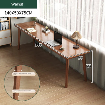 Double desk with solid wood legs, long and simple, for home use, near a window or wall, narrow table/workbench