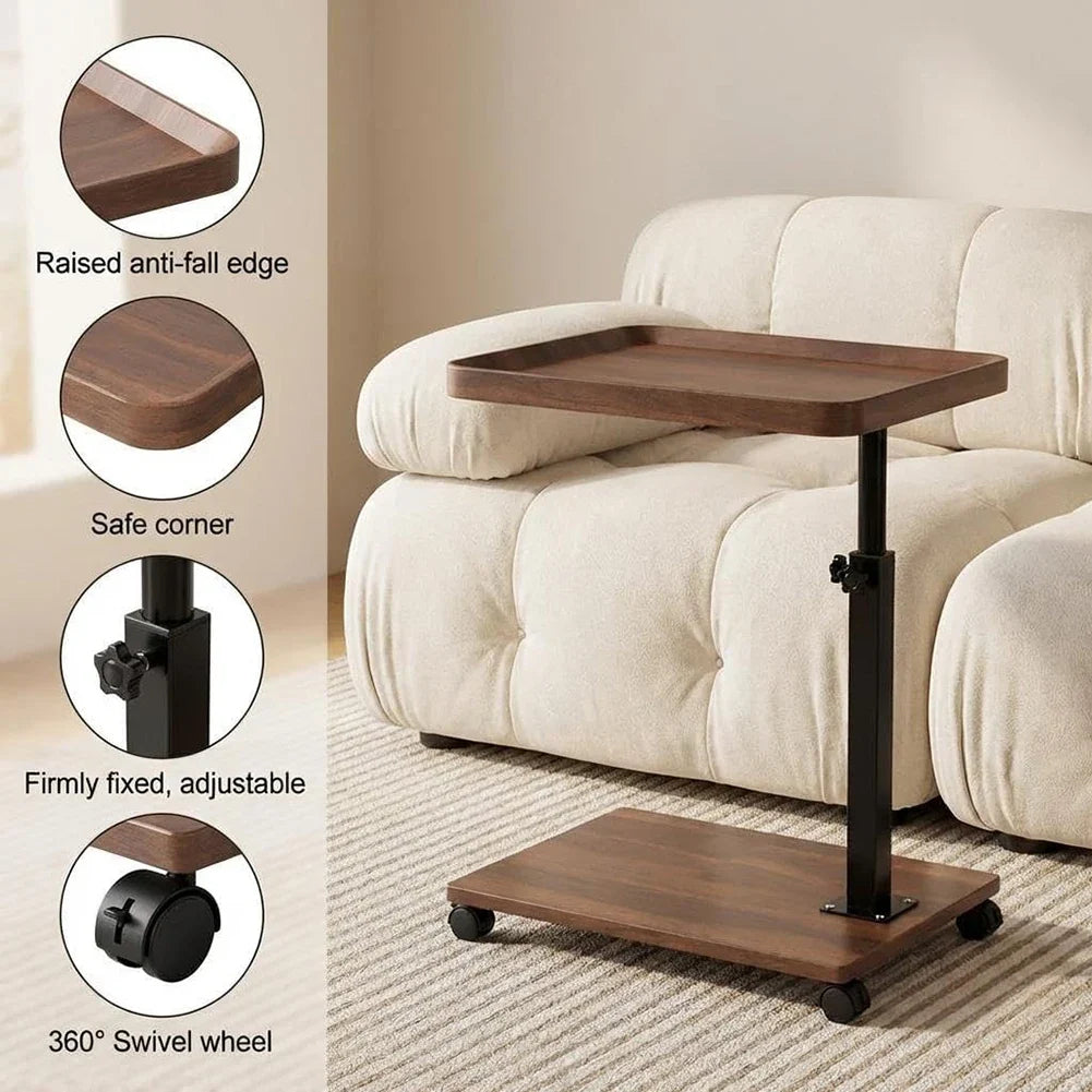 Adjustable C Table With Wheels, 360° Swivel Tv Tray & Storage For Couch, Bed, Living Room, Mobile Locking Snack Table