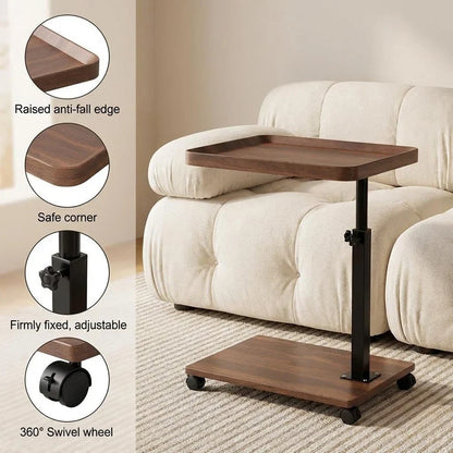 Adjustable C Table With Wheels, 360° Swivel Tv Tray & Storage For Couch, Bed, Living Room, Mobile Locking Snack Table