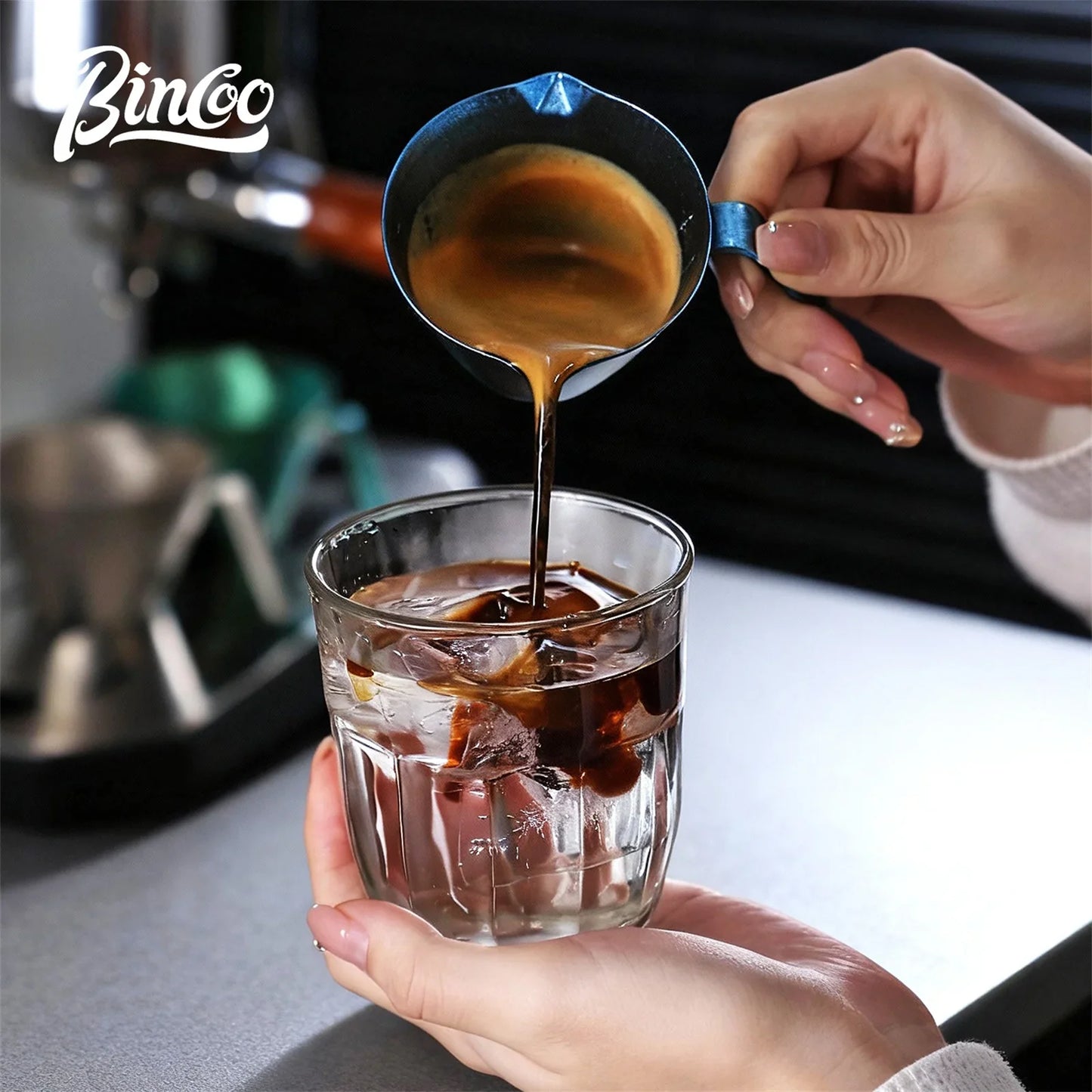 Bincoo Durable Titanium Espresso & Milk Tool, 90ml Dual-Purpose Shot Glass with Scale for Long-Lasting Cafe and Home Performance