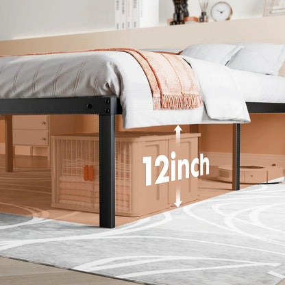 JHK Basic Twin Full Queen King Size Bed Frame Metal Platform Bedroom Frames with Storage Space Sturdy Steel Slat Support 350LBS