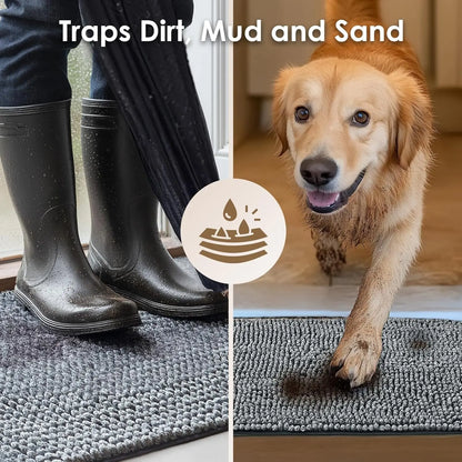 Super Absorbent Dog Door Mat for Muddy Paws, Quick Dry Washable Pet Rug, Non-Slip Indoor Outdoor Entryway, Grey