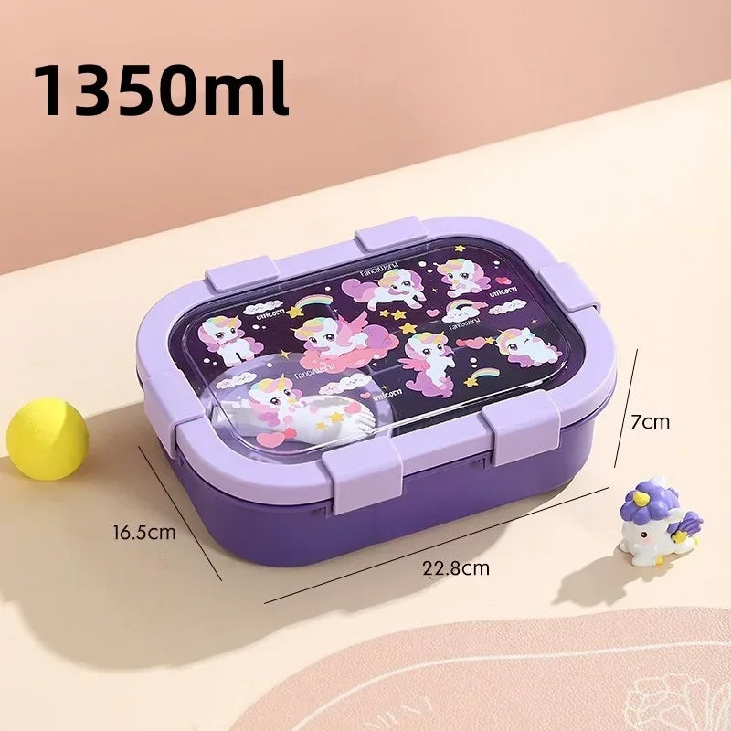1000/1350ml Portable Cartoon Bento Box with Soup Bowl  Lunch Box Buckle Design Sealed Leak-proof Picnic Food Storage Container
