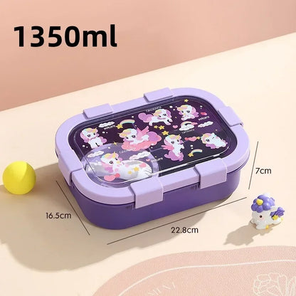 1000/1350ml Portable Cartoon Bento Box with Soup Bowl  Lunch Box Buckle Design Sealed Leak-proof Picnic Food Storage Container