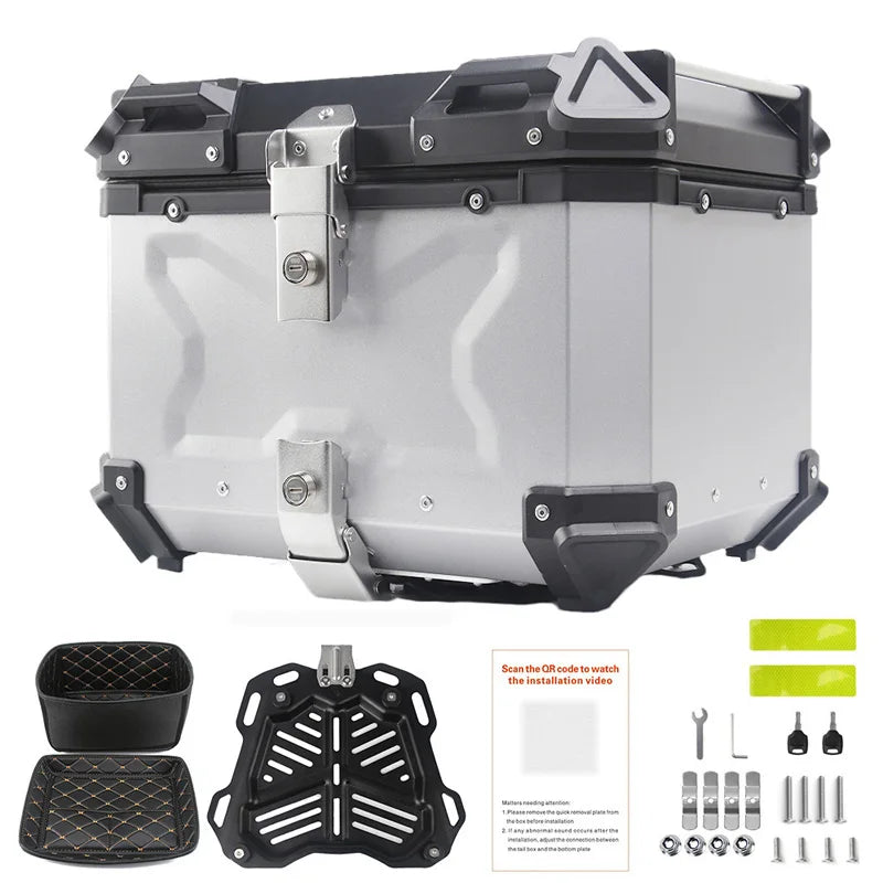 Motorcycle Top Case 55L Universal Motorcycle Rear Box Aluminum Alloy Motorbike Trunk Travel Luggage Storage Tour Tail Box