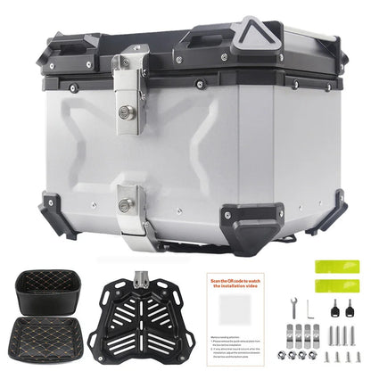 Motorcycle Top Case 55L Universal Motorcycle Rear Box Aluminum Alloy Motorbike Trunk Travel Luggage Storage Tour Tail Box