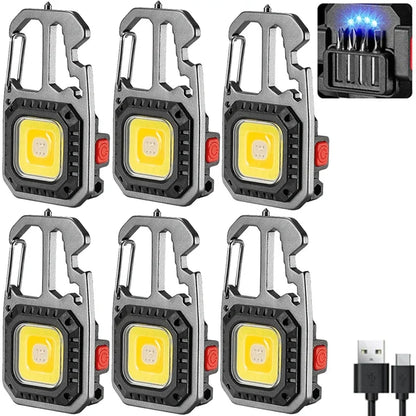 Mini LED Keychain Portable Work Light Pocket Flashlight USB Rechargeable Outdoor Camping Lamp With Window Hammer Bottle Opener