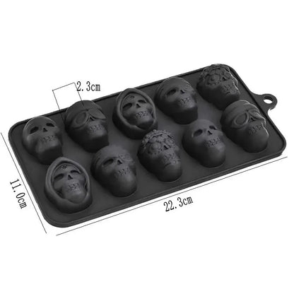 Skull Ice Cube Mold 10 Grid Reusable Silicone Ice Mold  Drinks Whiskey Cocktail Chocolate Ice Cream Kitchen Baking Making Tools