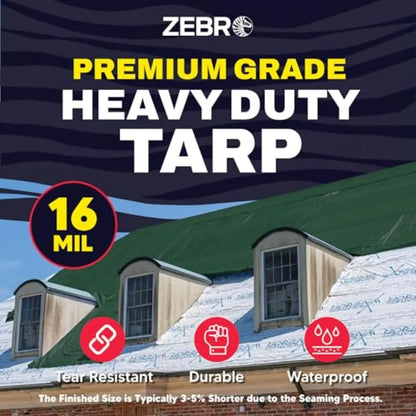 Heavy Duty Tarp with Grommets Reinforced - 16 Mil Thick - Double Sided Plastic Tarps Waterproof - Large Tarpaulin Cover for Out