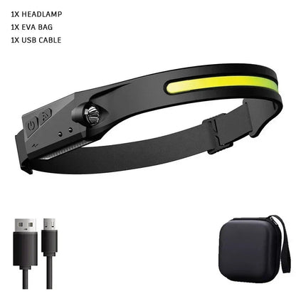 Induction Headlamps COB LED Sensor Head Lamp Built-in Battery Flashlight USB Rechargeable Head Torch 5 Lighting Modes Headlight