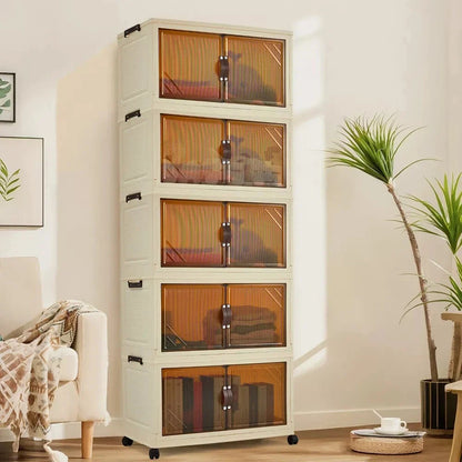 Storage Organiser,5 Tier Stackable Clothes Storage Boxes with Wheels,Folding Drawers for Clothes, Cupboard Organiser for Bedroom