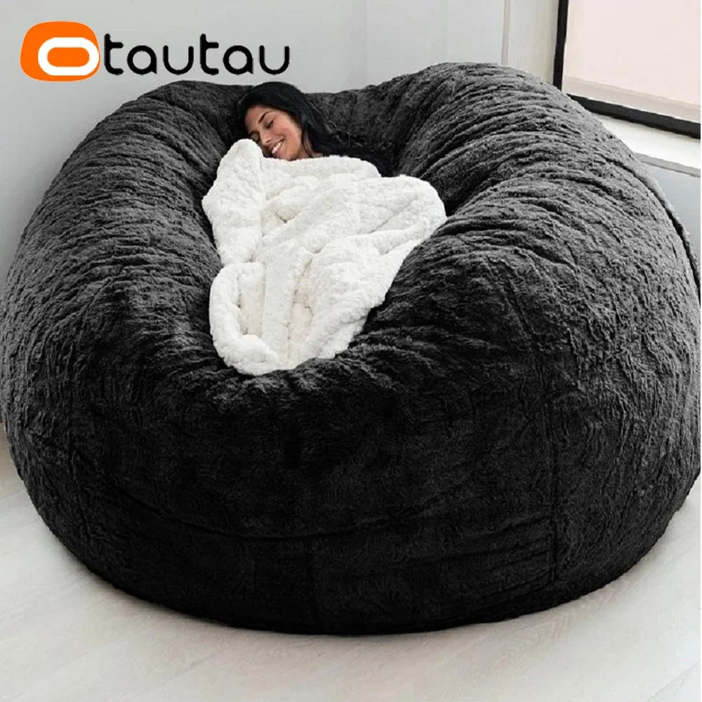 OTAUTAU 5ft Giant Fluffy Faux Bunny Fur Bean Bag Cover Winter Christmas Pouf Cover DD003【No Filler!Need uy Filler By Yourself!】