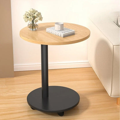 Modern Round Dining Table Portable Foldable Wheeled Side Table Coffee Table Bedside Table Living Room Balcony Sofa End Table