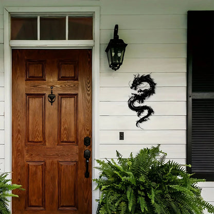 1pc Oriental Dragon Metal Wall Sculpture - 15.75x8.19 Inch Art Deco Iron Wall Art, Black Dragon Design for Home, Patio