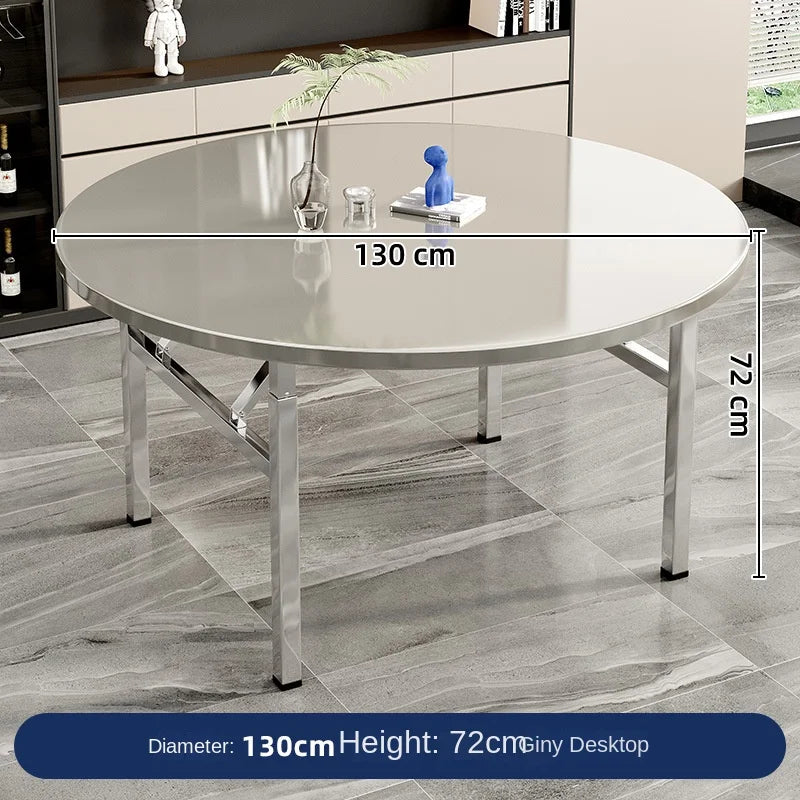 Stainless steel folding round table, suitable for home use, small apartments, large food stalls, and street vendors.