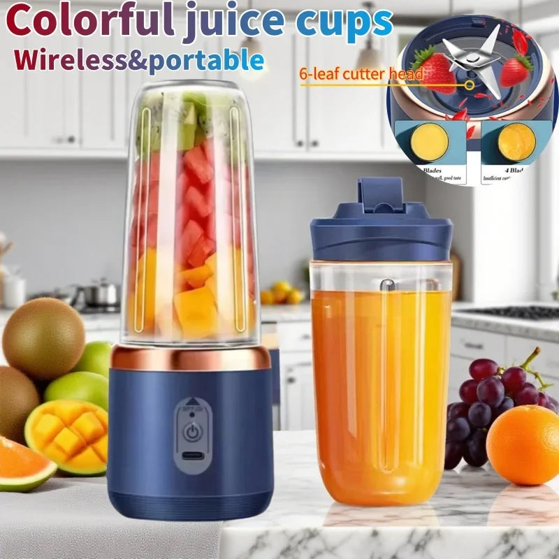 Mini Juice Extractor Portable Dual Cup Fruit Juicer Blender USB Rechargeable Wireless Compact Ice Blender for Travel and Home