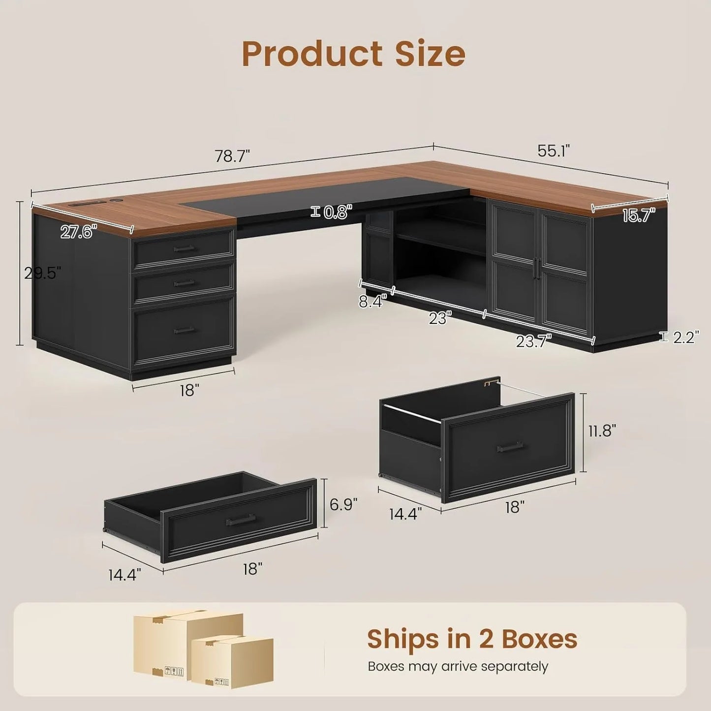 78.7" L Shaped Executive Desk, Large Home Office Computer Desk with 3 Drawers