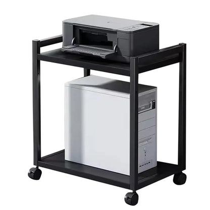 2-Tier Computer Tower Stand with Locking Wheels,Height Adjustable Printer Table Rolling Shelf CPU Holder Cart for Home Office