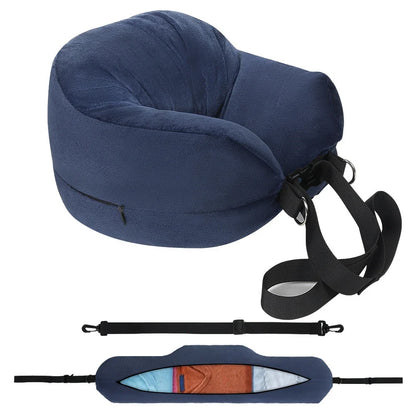 Travel Neck Pillow with Fillable Clothing U-Shaped Pillowcase, Extra Storage Bag, Velvet Neck Pillow Cover for Airplane Travel