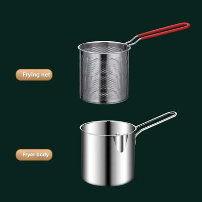 Stainless Steel Deep Fryer with Basket Multi-Purpose for Home Commercial Tempura Chicken Frying Anti-Slip Base Cool Handle