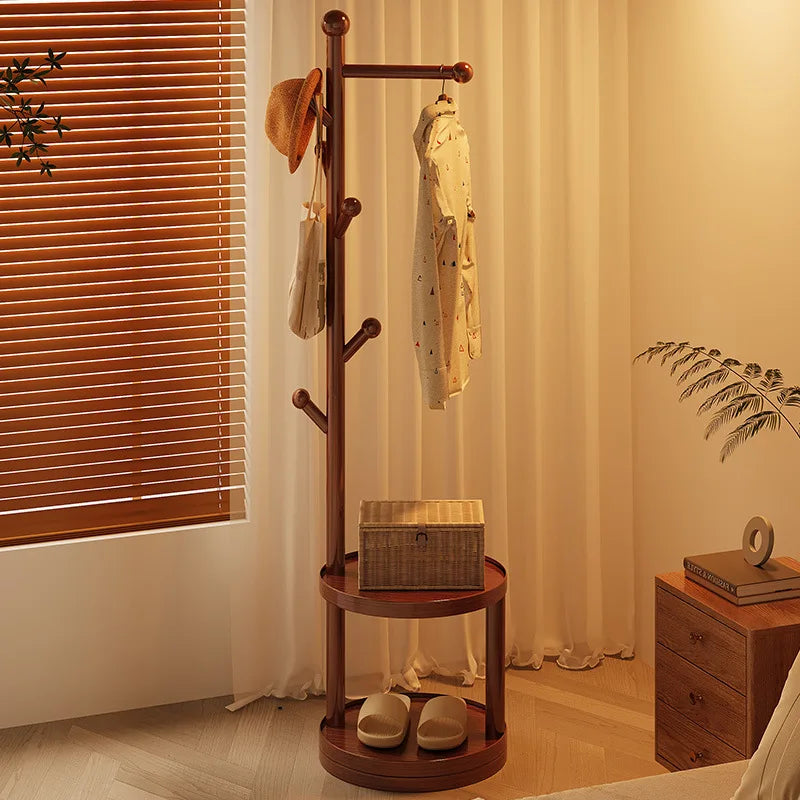 Solid Wood Floor Coat Rack Standing Clothes Hanger Stand Multilevel Shelf Hat Bag Organizer Entrance Hall Bedroom Living Room