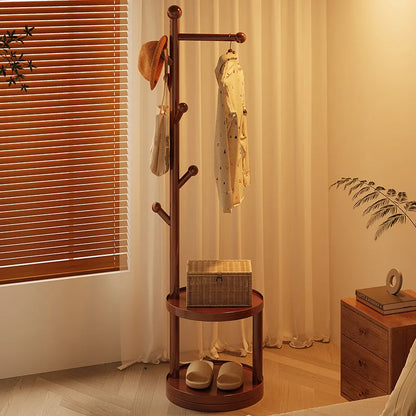 Solid Wood Floor Coat Rack Standing Clothes Hanger Stand Multilevel Shelf Hat Bag Organizer Entrance Hall Bedroom Living Room