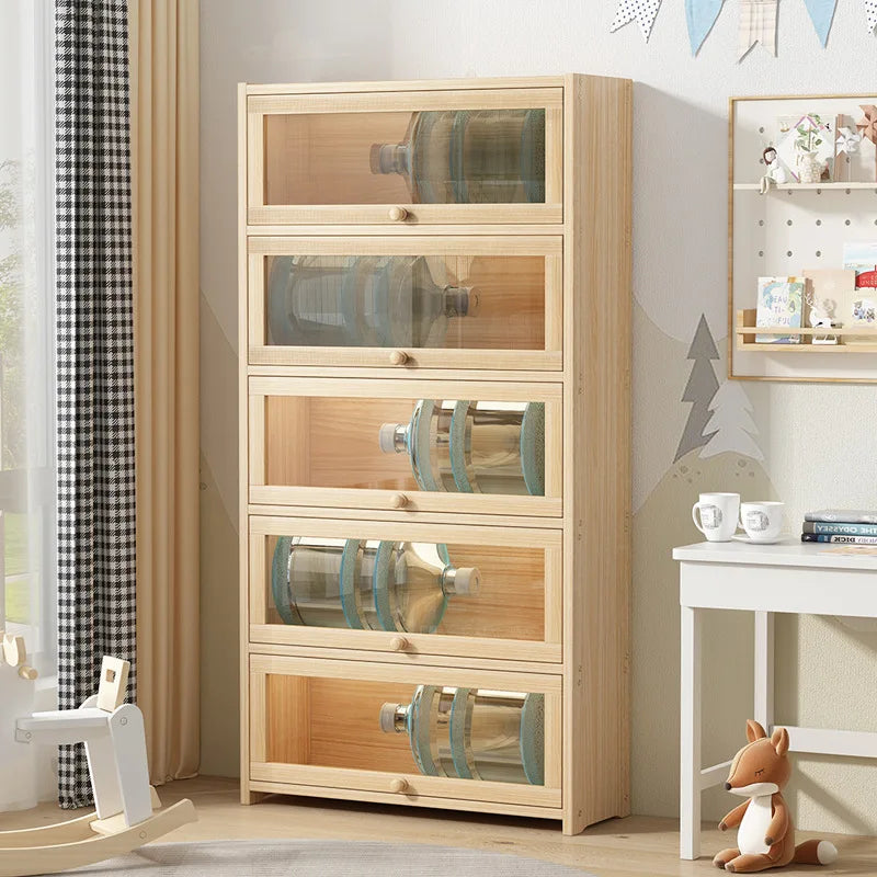 Solid wood bookcase with door transparent dustproof cabinet multi-layer floor-standing bookshelf home simple storage rack