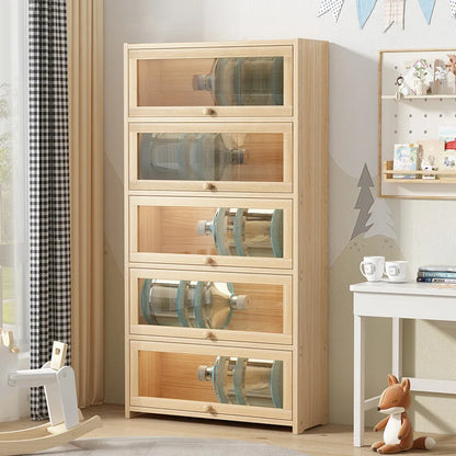 Solid wood bookcase with door transparent dustproof cabinet multi-layer floor-standing bookshelf home simple storage rack