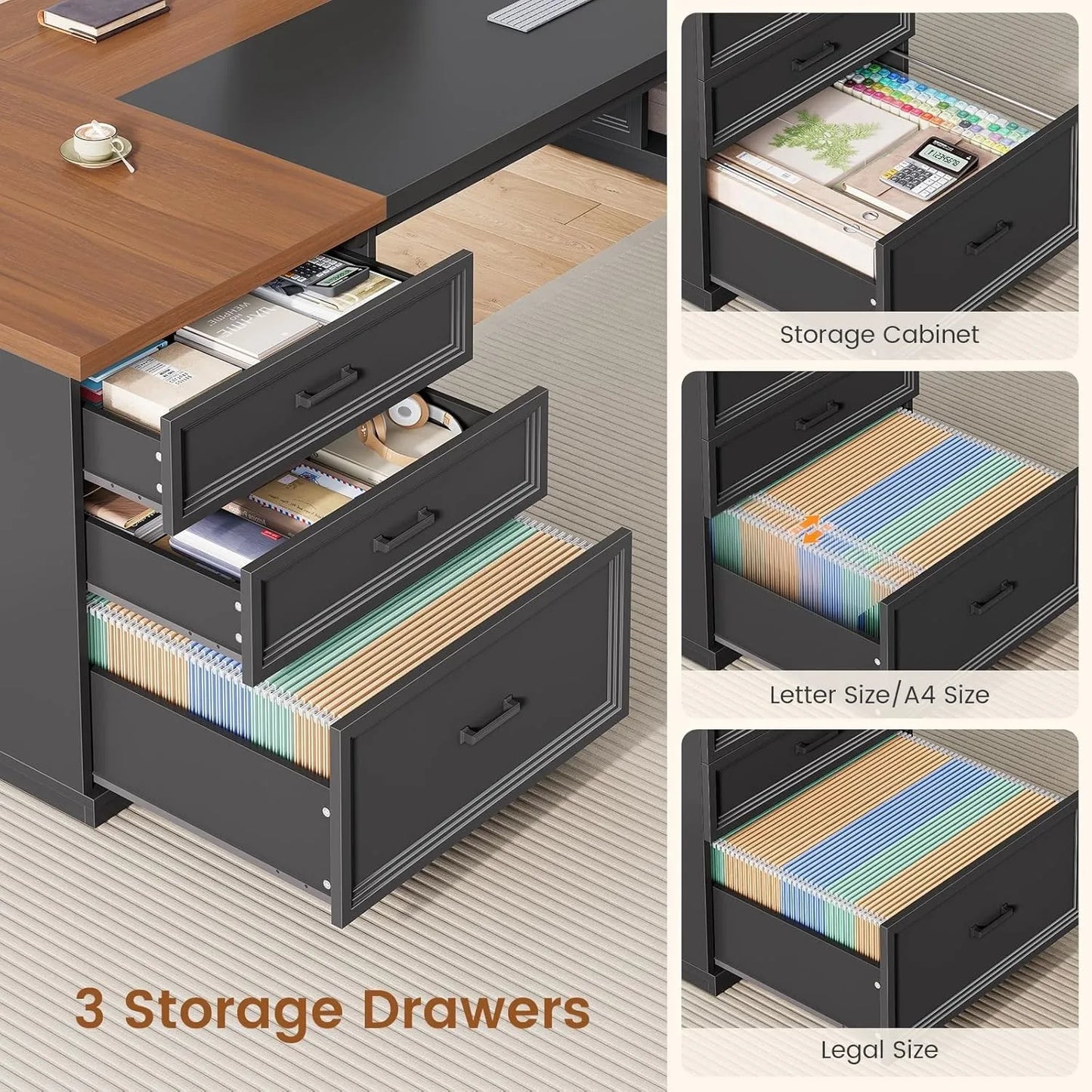 78.7" L Shaped Executive Desk, Large Home Office Computer Desk with 3 Drawers