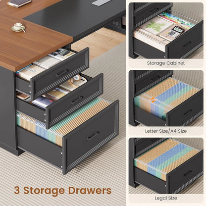 78.7" L Shaped Executive Desk, Large Home Office Computer Desk with 3 Drawers